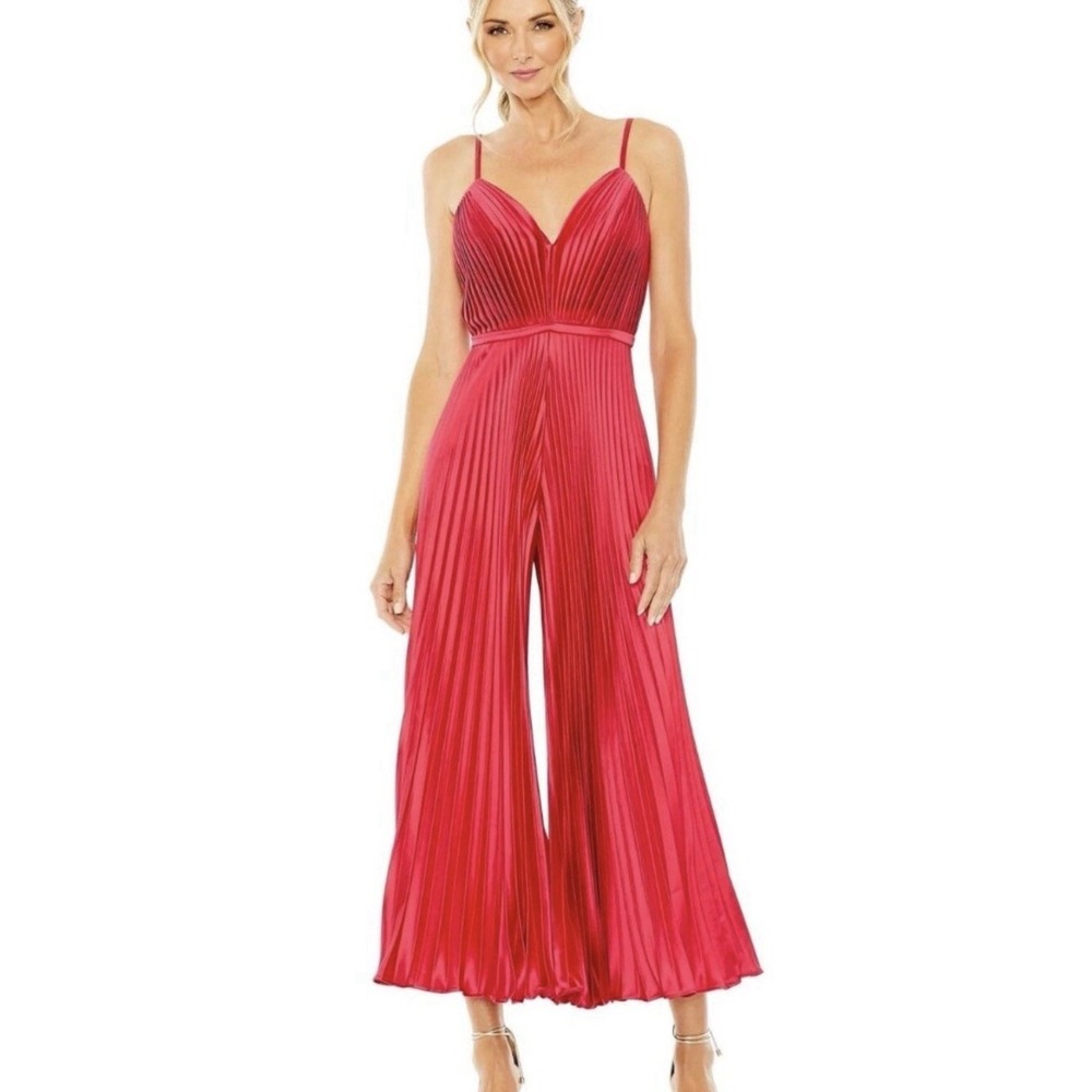 Mac Duggal Size 14 Crb 27142 Wide Leg Pleated Satin Jumpsuit Cocktail Party